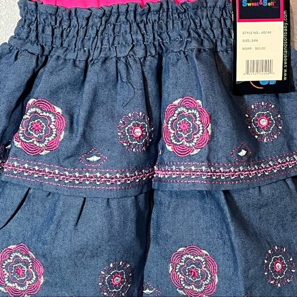 NWT Sweet & Soft Paris Pink & Denim Dress & Bloomer Set 24 Months - Picture 9 of 16